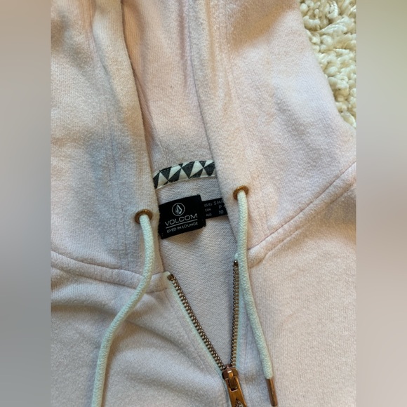 Volcom Womens Hooded Drawcord Long Sleeve Pockets Full Zip Jacket Cream Small - Picture 5 of 7